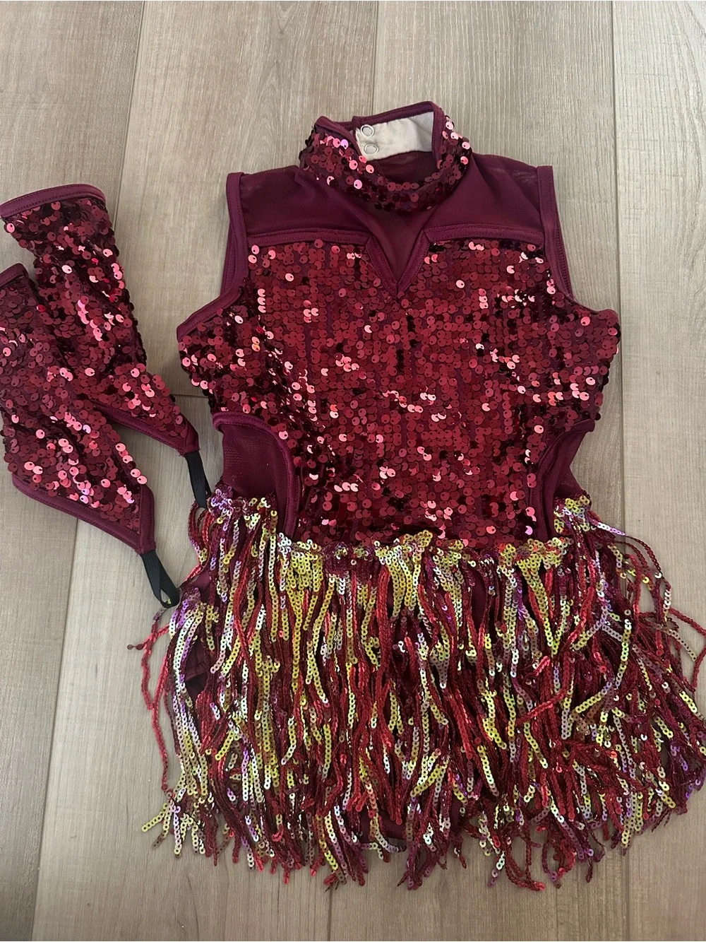 Weissman Burgundy Sequin Dance Costume with Multicolor Fringe